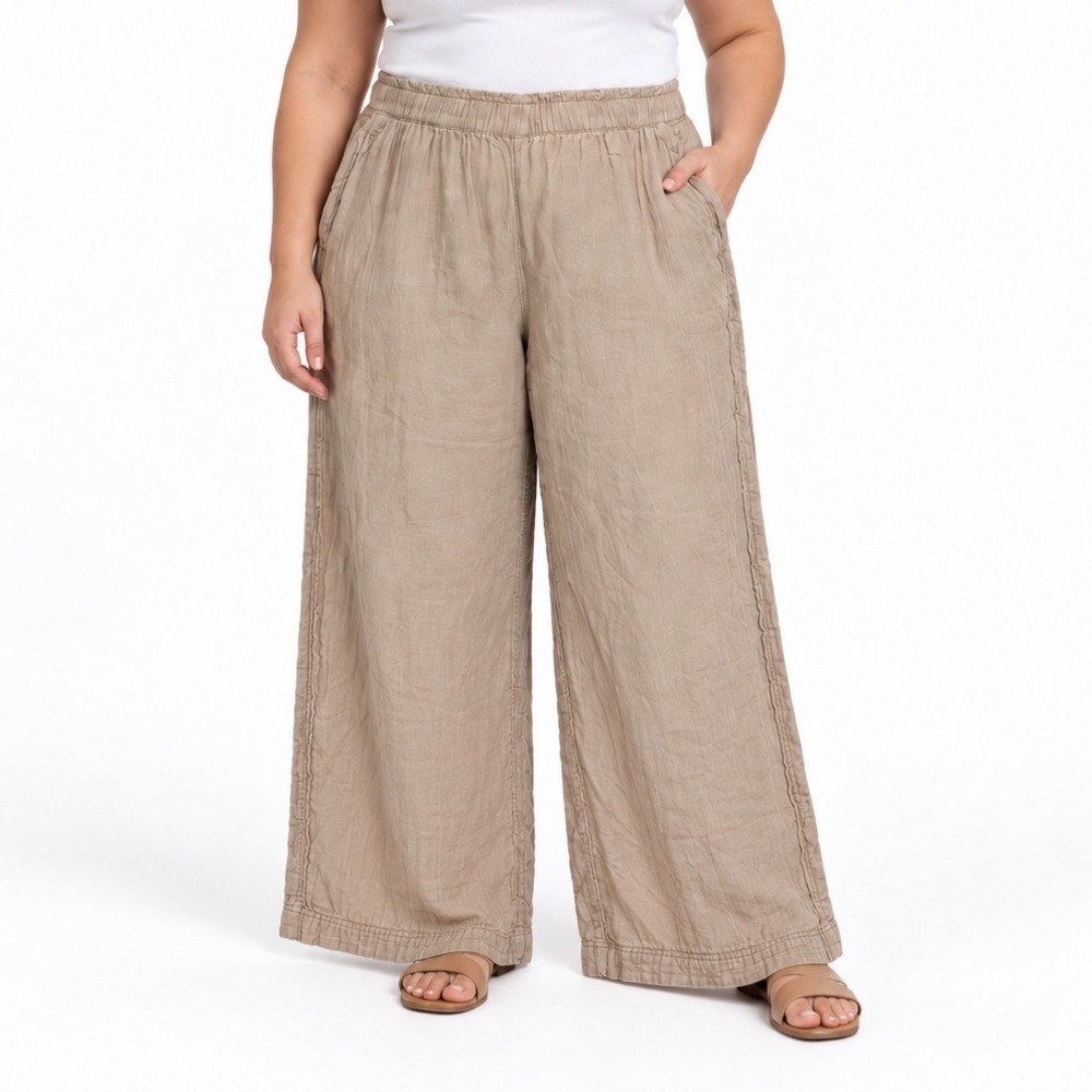 Old Navy Womens XL High Rise Wide Leg Comfort Waistband Cotton Gauze Pants Tan